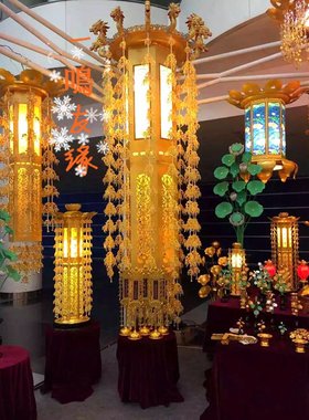 寺院道场佛堂1.2米挂式立式鎏金璎珞宝幢幡观音佛LED灯
