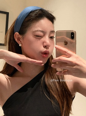 Pree“海滨氛围”法式宽边发箍女蓝色布艺高颅顶头箍时尚发饰