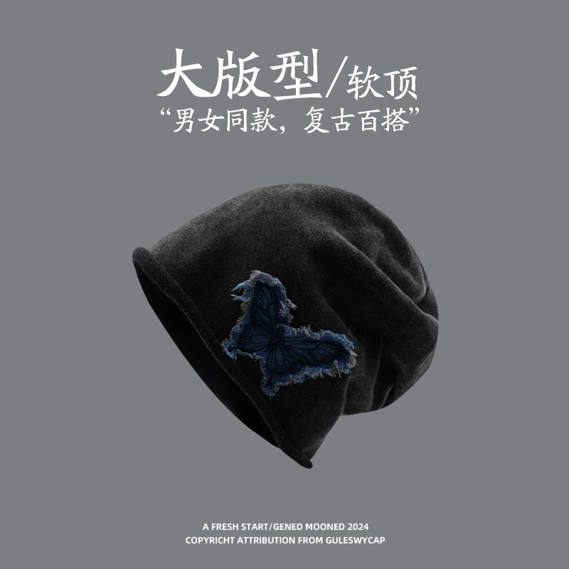 GULESWYCAP复古大头围堆堆帽子女酷飒百搭保暖显脸小包头冷帽男潮 - 图0