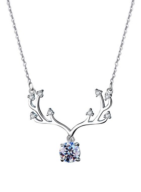 一路有你时尚首饰项链镶嵌森系鹿角仿真钻石吊坠锁骨链情人节礼物