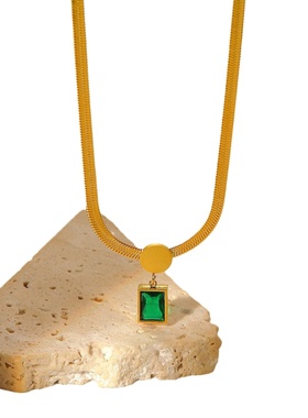 法式新款时尚复古风绿色锆石系列项链耳环手链戒指女士不锈钢饰品