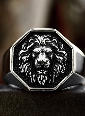 钢铁战士不锈钢霸气狮王戒指手饰品 欧美复古个性狮子头钛钢指环