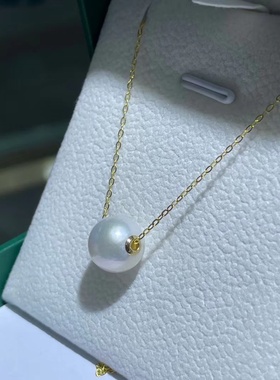 银生珍珠 爱迪生淡水珍珠 18k金贴片10-11mm路路通吊坠项链送银链