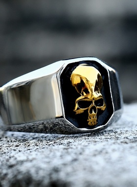 钢铁战士朋克风嘻哈骷髅头钛钢戒指 新款男士不锈钢戒指