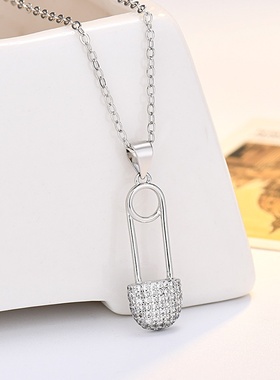 时尚简约回形针项链女年新款小众设计高级感别针锁骨链饰品批