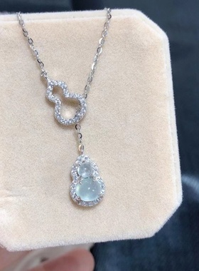 蓝色双葫芦吊坠项链小众气质百搭颈链新中式高级感锁骨链