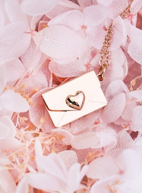 欧美diy个性时尚百搭爱心信封项链不锈钢彩印刻字锁骨吊坠