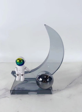 北欧创意家居烟灰色月牙水晶装饰摆件现代简约样板房酒柜摆设