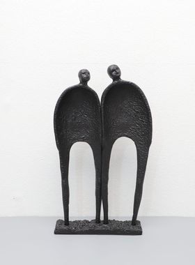 新中式铸铁双人组人物摆件样板房电视柜卧室书房桌面玄关软装饰品