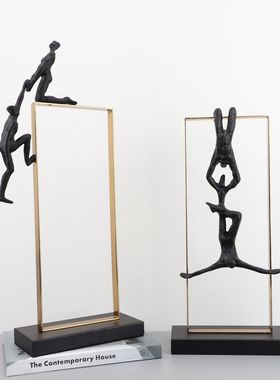 新中式金属框架人物摆件样板房卧室书房客厅桌面玄关软装饰品摆件