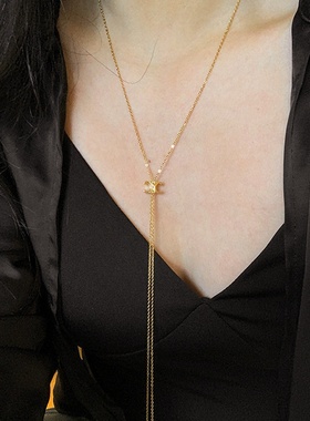 思琳 CE凯旋门高级轻奢长款可抽拉金色流苏项链女小众气质毛衣链