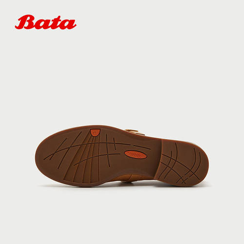 Bata乐福鞋女2026春季新款时尚复古粗跟软底油蜡羊皮单鞋ATA38AA6 - 图0