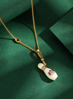 小狗白色保龄球吊坠项链挂坠镶钻