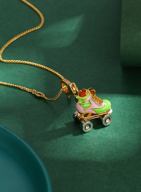 立体镶钻溜冰鞋可活动吊坠项链