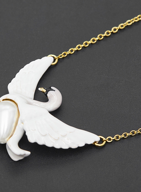 天然珍珠白色天鹅项链动物锁骨链