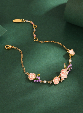 清新百搭玫瑰花朵紫色薰衣草手链