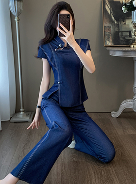 御姐夏季天丝牛仔裤子套装