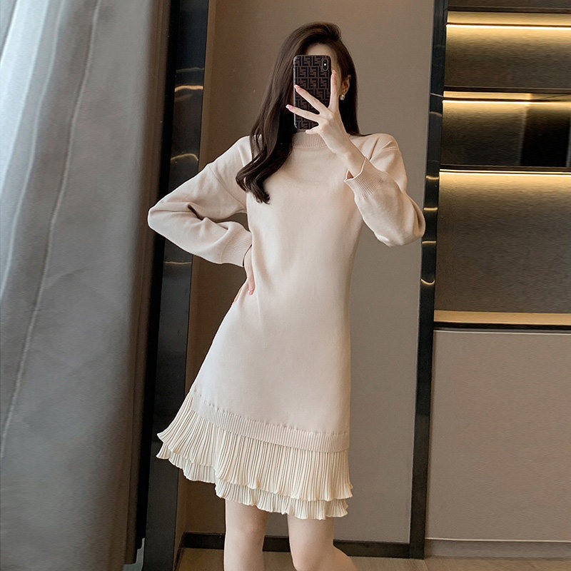 高级感配大衣百褶针织连衣裙女春秋2025新款法式内搭打底毛衣裙子,淘宝优惠券,粉丝福利购,淘宝优惠卷