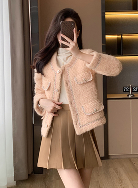 设计外套搭配百褶半身裙两件套女