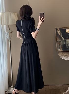辣妹黑色不规则半裙两件套套装