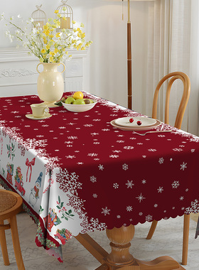 Christmas Rectangle Tablecloth Christmas White Snowflake Dec