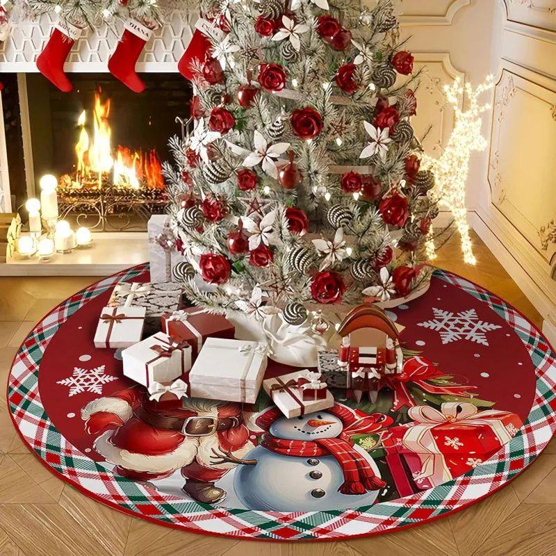 Christmas Tree Skirt Santa Claus Large Red Plaid Tree Xmas T - 图1