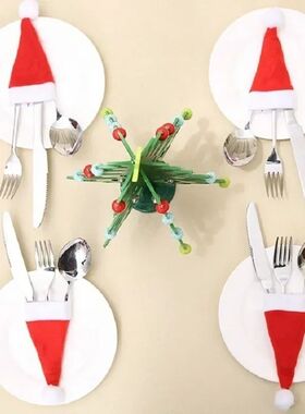 Santa Hat Ornament Utensil Holder Bag Santa Hat Fork Knife C