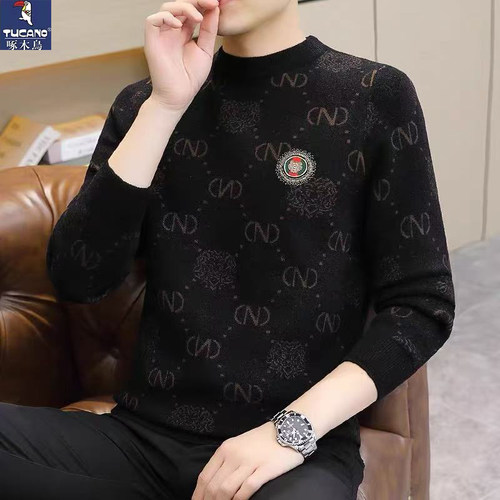 啄木鸟冬季一体绒打底衫男士毛衣加绒加厚保暖长袖针织衫内搭上衣 - 图3