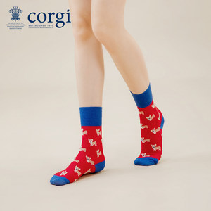 CORGI英国进口卡通柯基可爱狗狗时尚印花男女款精梳棉中筒袜子ins