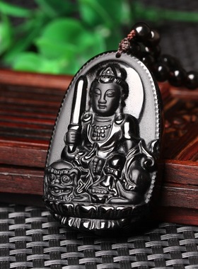 黑曜石吊坠水晶挂件十二生肖男女项链情侣属牛属虎佩饰