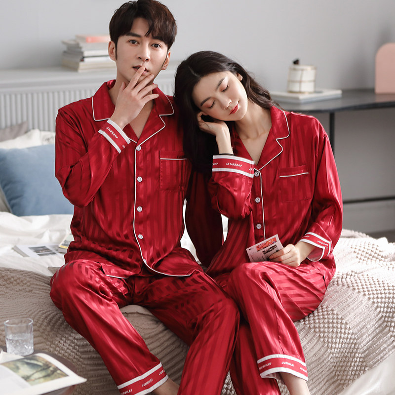 冰丝情侣春秋红色婚庆本命年睡衣 悦心依睡衣/家居服套装