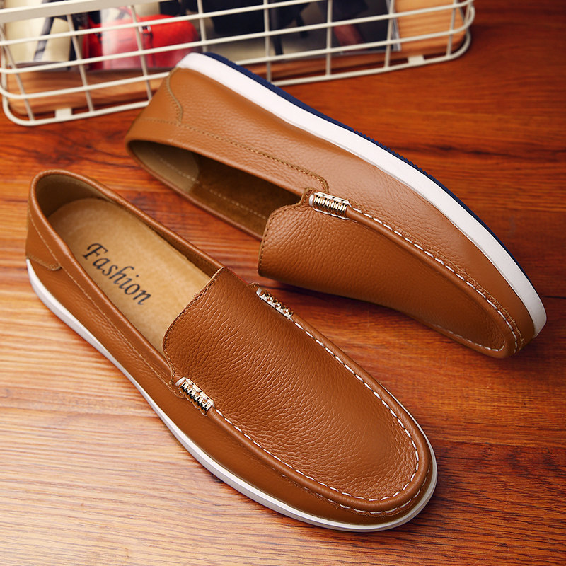 春季皮鞋男软底休闲鞋男豆豆鞋真皮透气男鞋英伦时尚潮流青年板鞋,淘宝优惠券,粉丝福利购,淘宝优惠卷