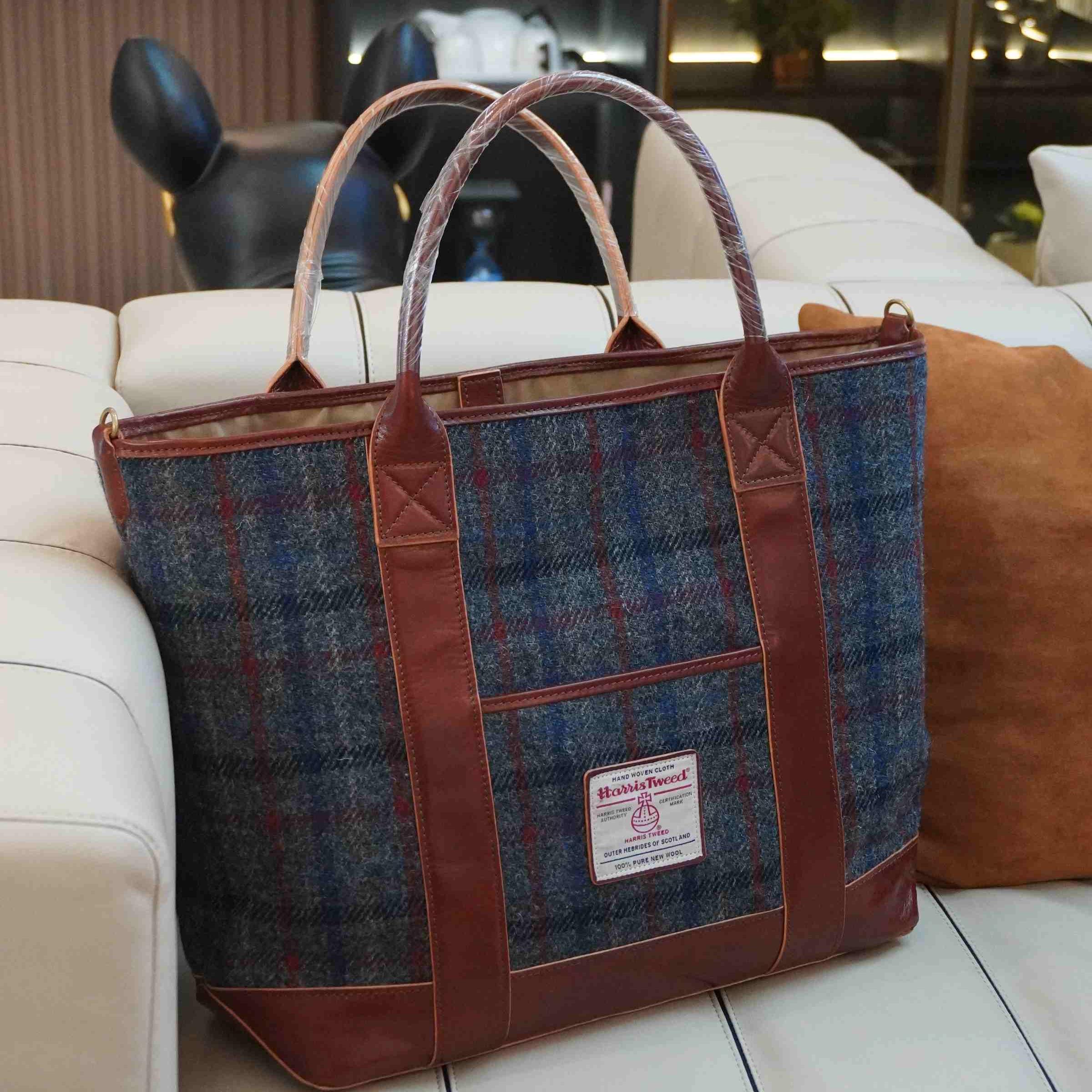 蓝灰色格纹英国进口Harris Tweed哈里斯粗花呢大衣西装手工羊毛料 - 图3