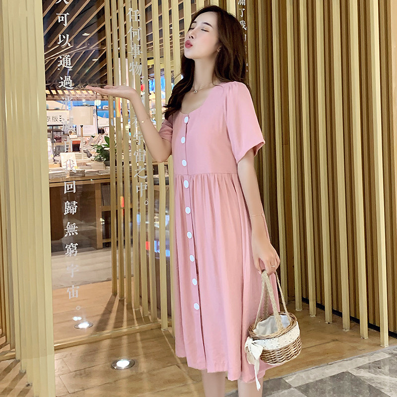 遮孕肚洋气夏装时尚2022过膝裙子 himibaby连衣裙