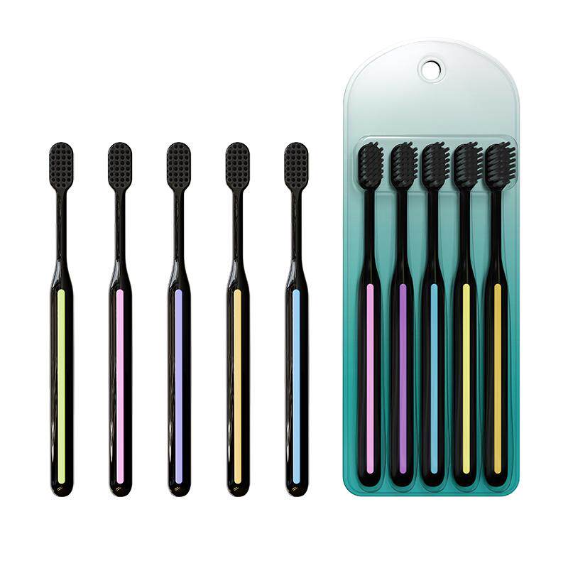 高档竹炭牙刷5支装小头细软毛护齿刷丝口腔清洁男女士成人家用