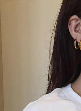 不易褪色钛钢质感镀金耳圈