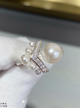 轻奢V字珍珠开口戒指女约瑟芬