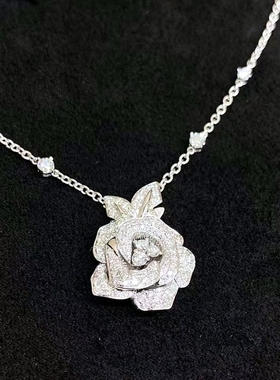 纯银女玫瑰花藤叶子项链精致通勤