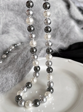 格雷系美拉德叠戴短项链仿珍珠女