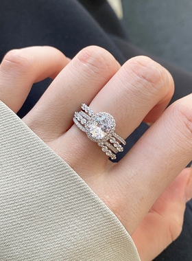 多层交叉纯银鸽子蛋钻戒婚戒女