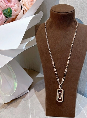 2025春夏新款大号满钻回形针男士长项链小众时尚新潮情侣毛衣链女