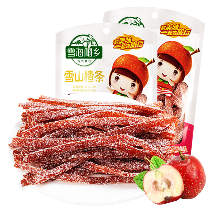 三颗豆食品专营店雪海梅乡_冰糖山楂条180g山楂丝片雪花酸甜蜜饯儿时童年休闲零食0