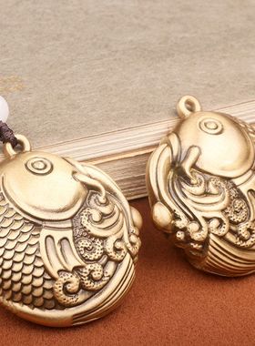 复古实心鲤鱼文玩随身手把件盘玩锦鲤黄铜工艺礼品挂件吊坠小摆件
