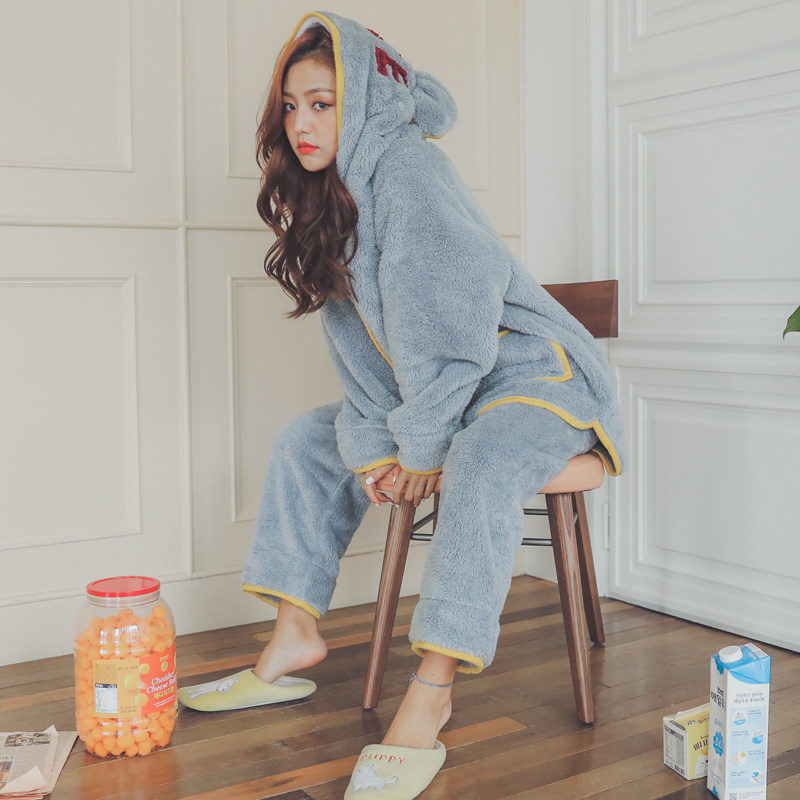 月子服秋冬季珊瑚绒产后喂奶睡衣 欧美妃家居服套装