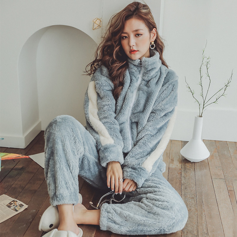 月子服秋冬季天产后加厚法兰可睡衣 欧美妃家居服套装