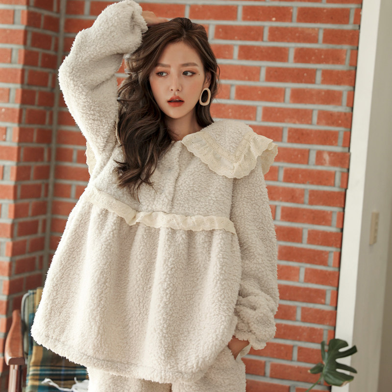 月子服秋冬季款加厚珊瑚绒孕妇睡衣 欧美妃家居服套装