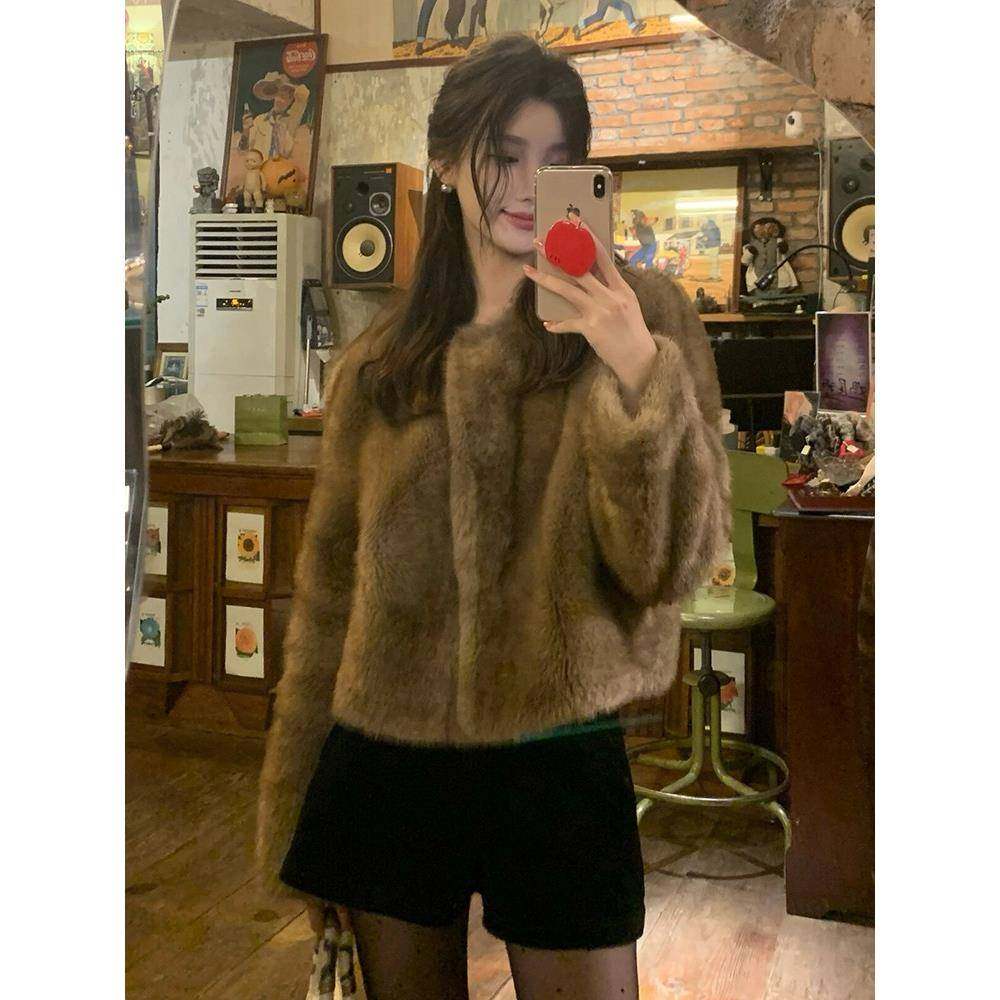 2025年轻款甜美可爱彷水貂毛皮草外套女短款加厚气质显瘦毛毛大衣,淘宝优惠券,粉丝福利购,淘宝优惠卷