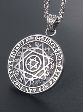 十二星座六芒星项链男潮酷帅高级感双面设计圆形吊牌钛钢实心吊坠