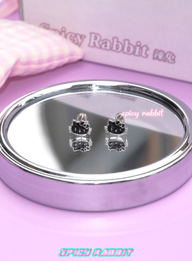S-Rabbit【售罄不补】黑色滴油kitty耳骨钉/卡通可爱个性耳环小众