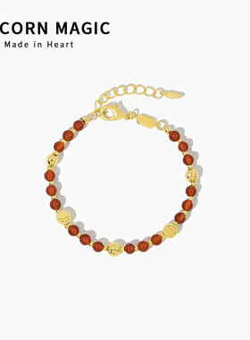 红玛瑙串珠小众项链配饰女送闺蜜